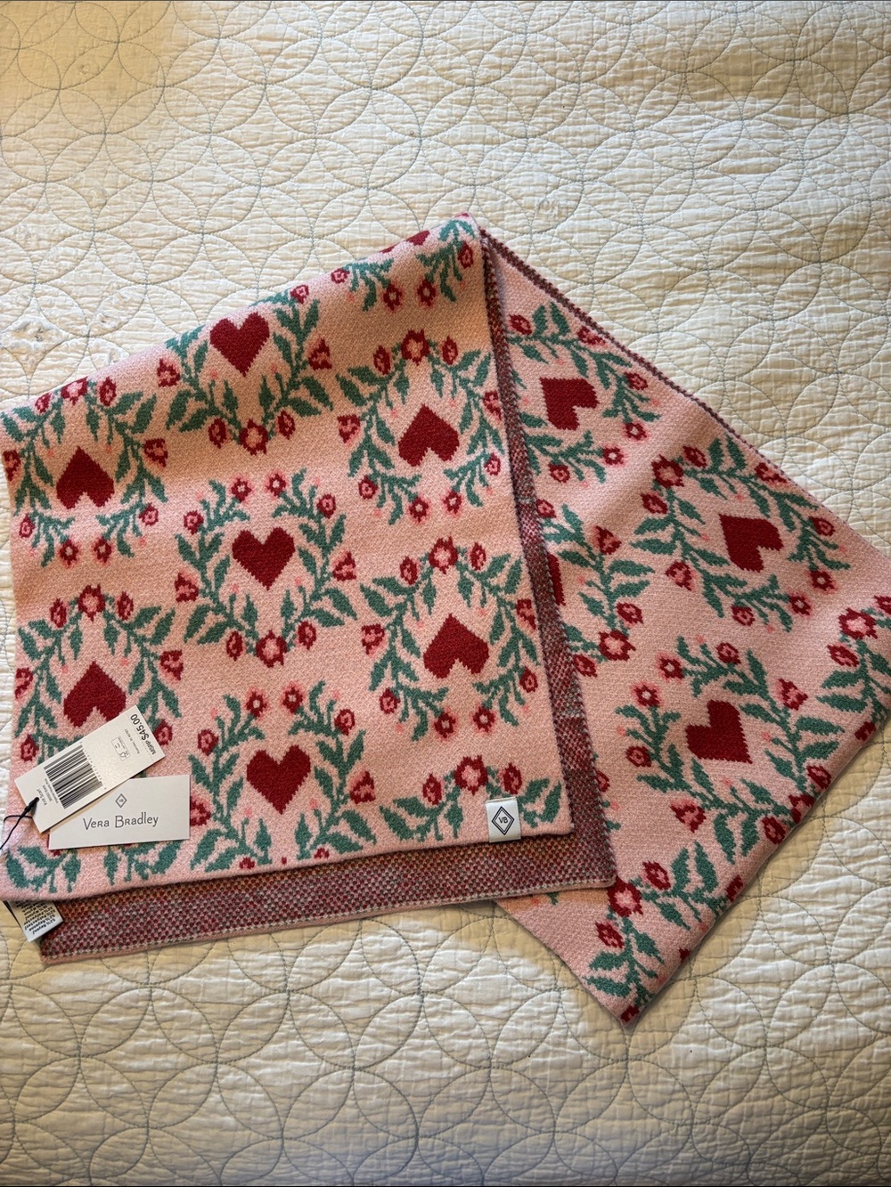 NWT Vera Bradley Pink Floral Knit Scarf & Convertible Mittens Set - Picture 3 of 5